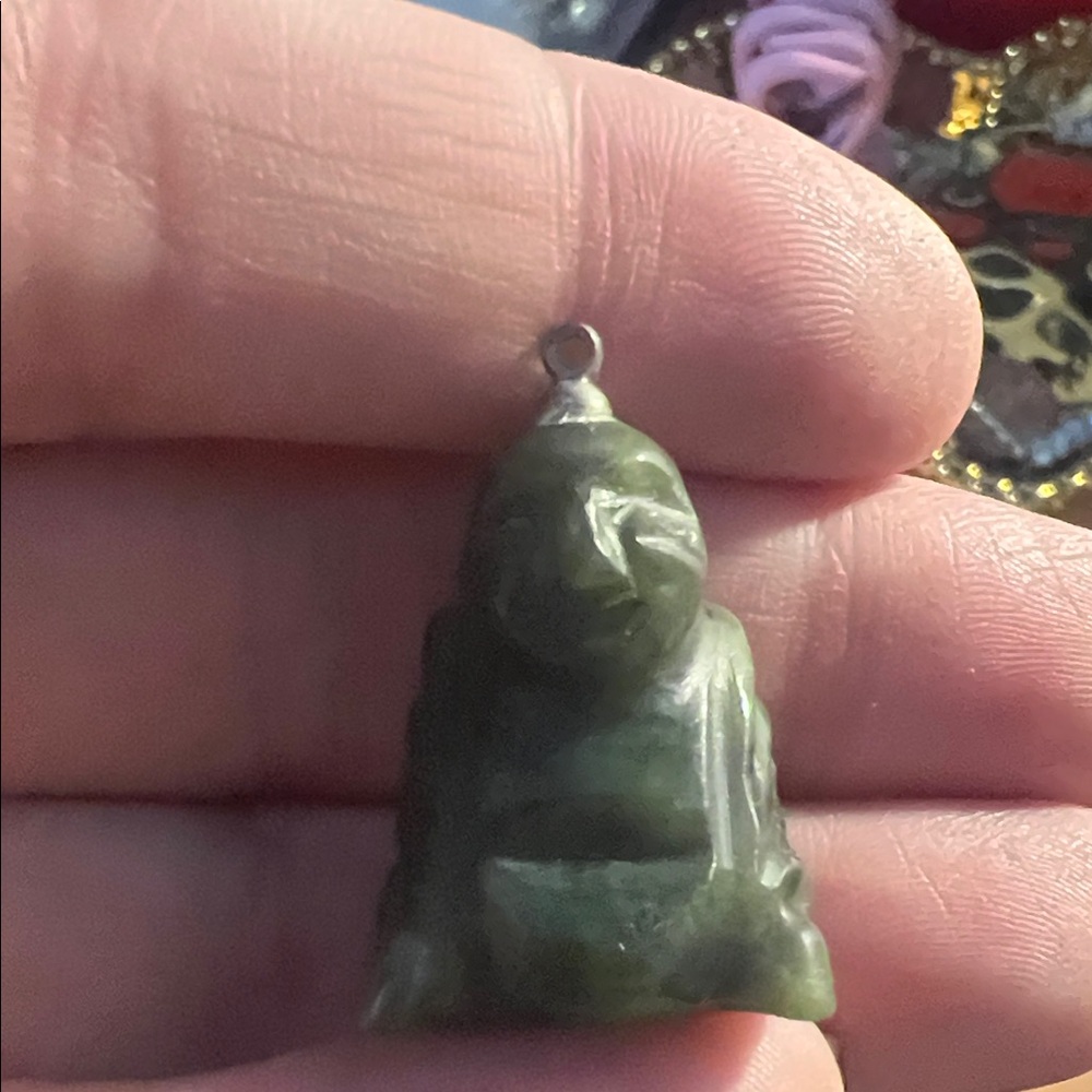 Carved Jade Buddha Pendant - Deep Green Charm